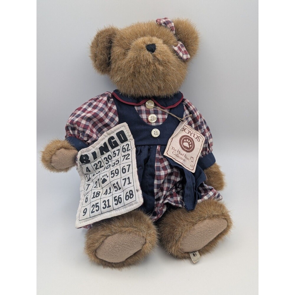 Boyds Bingo Bear Berriman Plush Teddy 14" Plaid Dress Head Bean Collection NWT